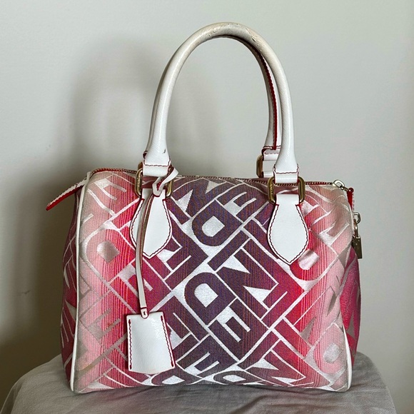 Fendi Handbags - Fendi Pink Gradient Logo Satchel with White Handles